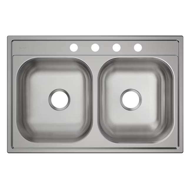 Elkay Dayton Fregadero de cocina empotrable de 33 x 22 pulgadas de acero inoxidable con doble tazón igual y 4 orificios