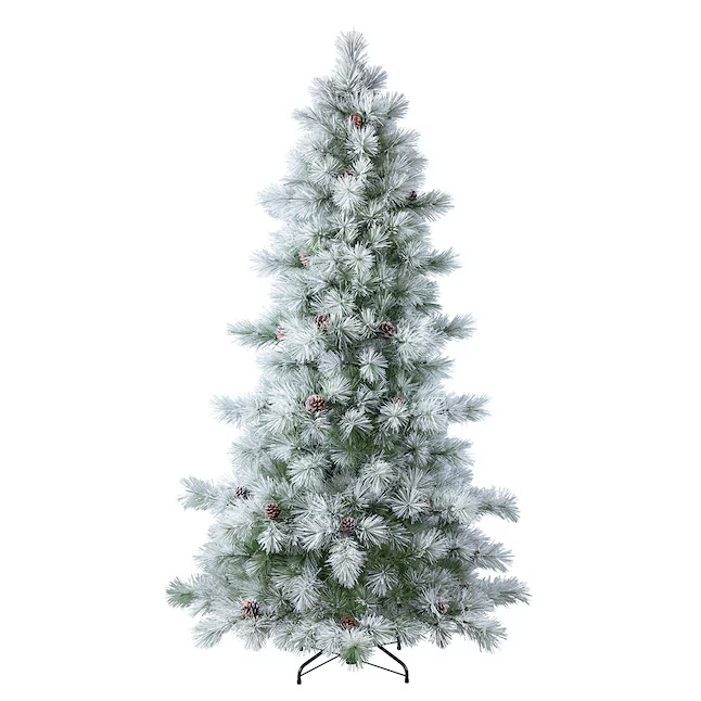 Holiday Living 7.5-ft Flocked Snowy Berkshire Pre-lit LED Artificial Christmas Tree