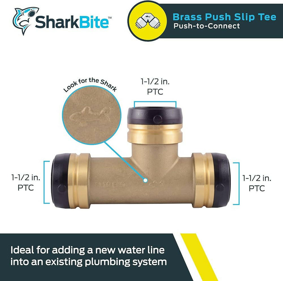 SharkBite 1-1/2 pulg. x 1-1/2 pulg. Tee deslizante de latón