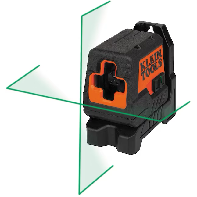 Nivel láser de líneas cruzadas de haz cruzado para interiores y exteriores, autonivelante, de color verde, de Klein Tools, de 50 pies (accesorios incluidos)