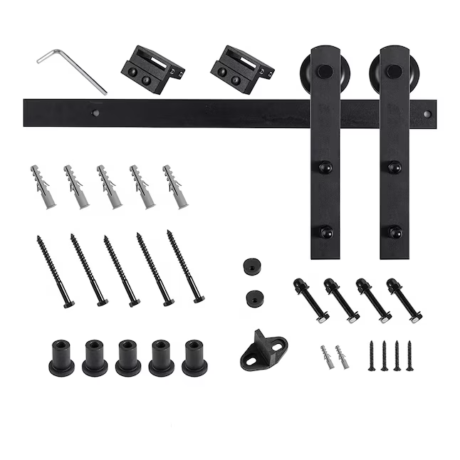 RELIABILT Kit de herrajes para puerta de granero con correa en I para interior en negro mate de 78 pulgadas