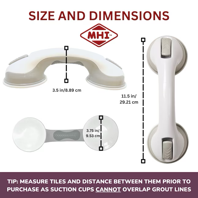 MHI Safe-er-grip 12-Zoll-Haltegriff mit weißem Saugnapf