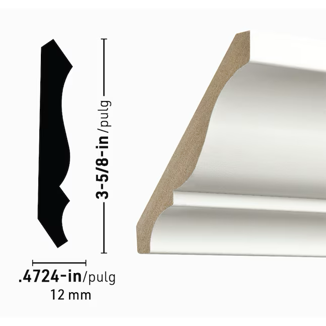 Moldura de corona RELIABILT de MDF 49 pintada de 3-5/8 pulgadas x 12 pies