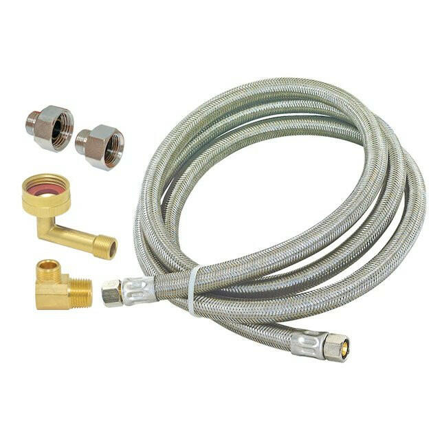 Eastman Conector para lavavajillas de acero inoxidable con entrada de compresión de 5 pies y 3/8 pulgadas x salida de compresión de 3/8 pulgadas