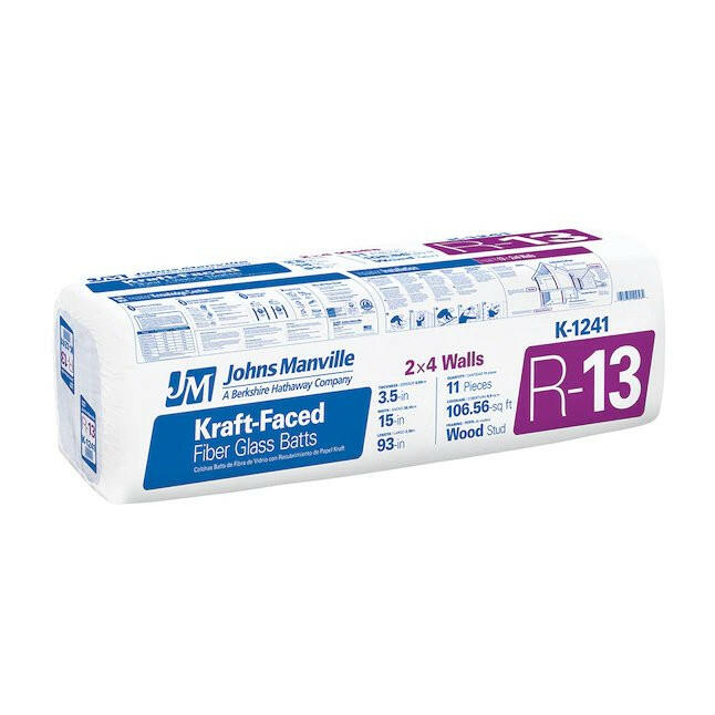 Johns Manville R- 13 Wall 106.56-sq ft Kraft Faced Fiberglass Batt Insulation (15-in W x 93-in L) Individual Pack 11 total-Piece