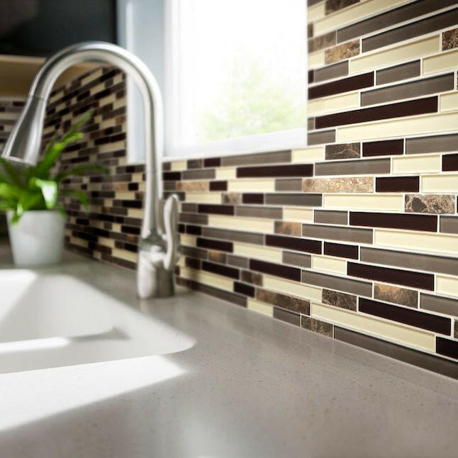 American Olean  Chateau Emperador 12-in x 12-in Glossy Glass; Stone Marble Linear Wall Tile (Case of 15)