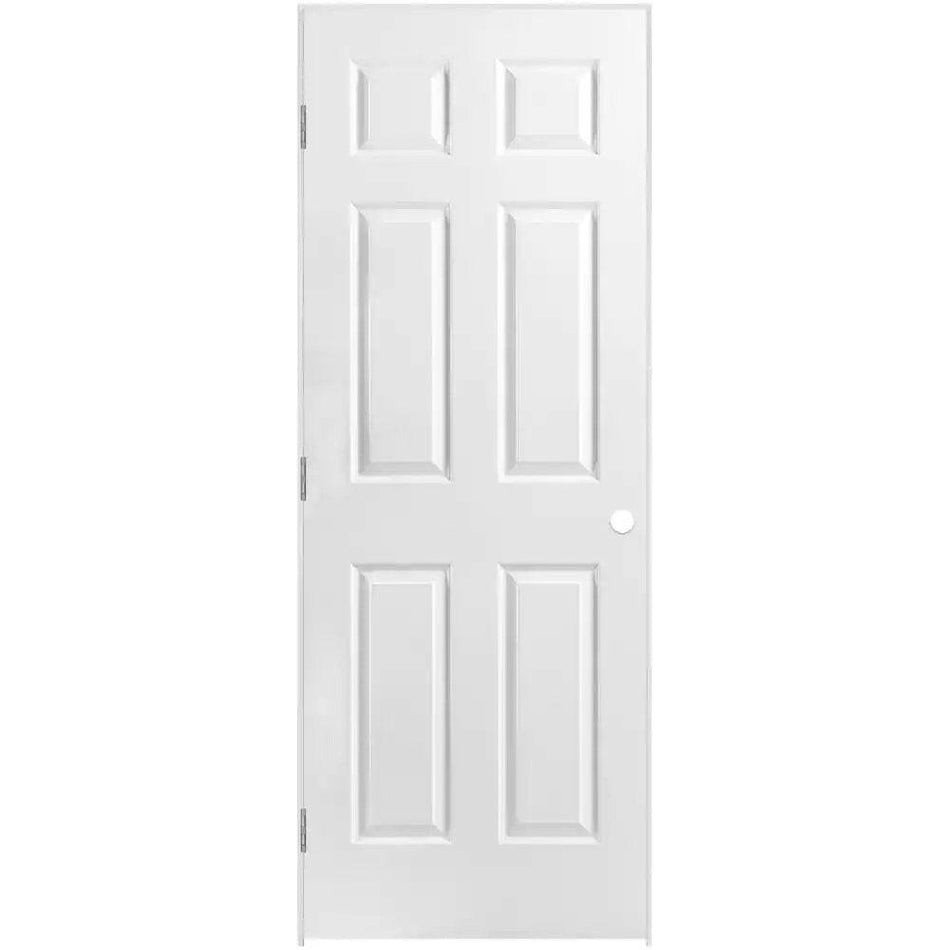 30 in. x 80 in. Left-Handed 6-Panel Textured Hollow Core White Primed Composite Single Prehung Interior Door