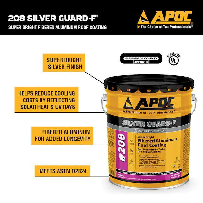 APOC Silver Guard-F Revestimiento de techo reflectante de aluminio de 4.75 galones (garantía)