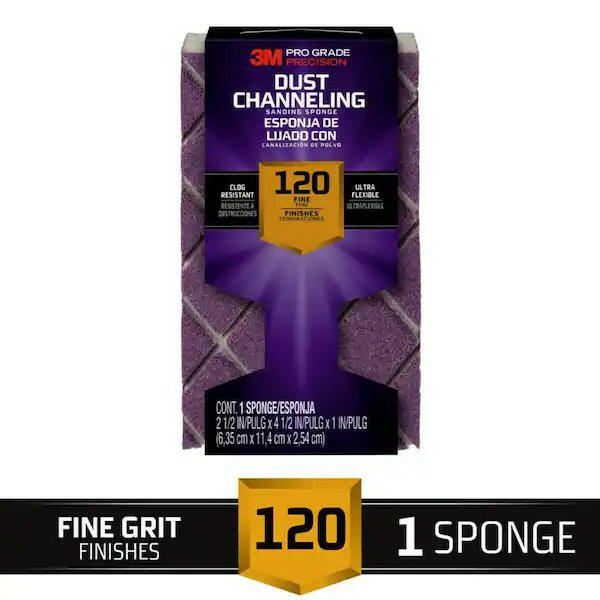 3M Pro Grade Precision 4-1/2 Zoll x 2-1/2 Zoll x 1 Zoll Feinschleifschwamm mit 120er Körnung