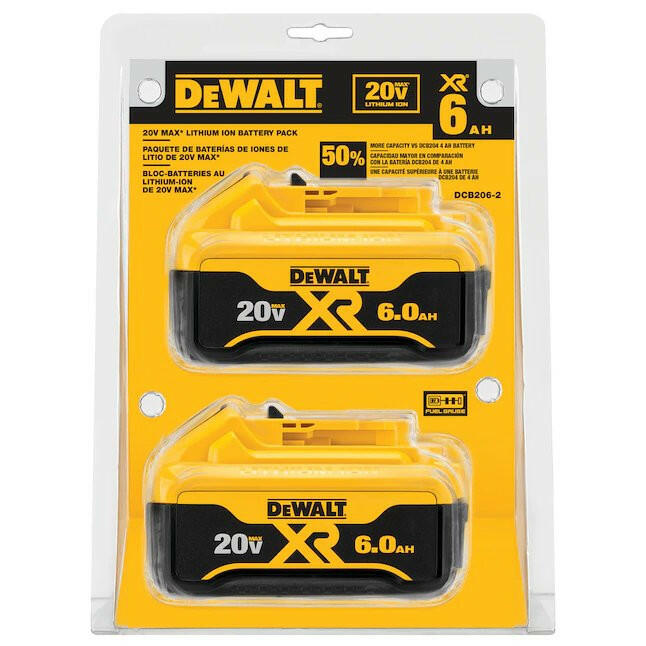 DeWalt 20 voltios, paquete de 2 6 amperios-hora; Kit de batería de herramienta eléctrica de litio de 6 amperios-hora