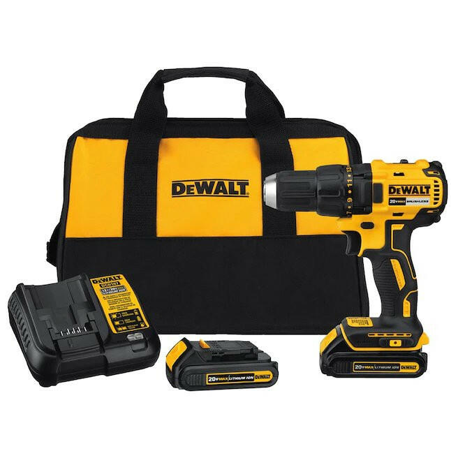 Taladro inalámbrico sin escobillas DeWalt de 20 voltios máximo de 1/2 pulgada (2 baterías de iones de litio incluidas y cargador incluido)