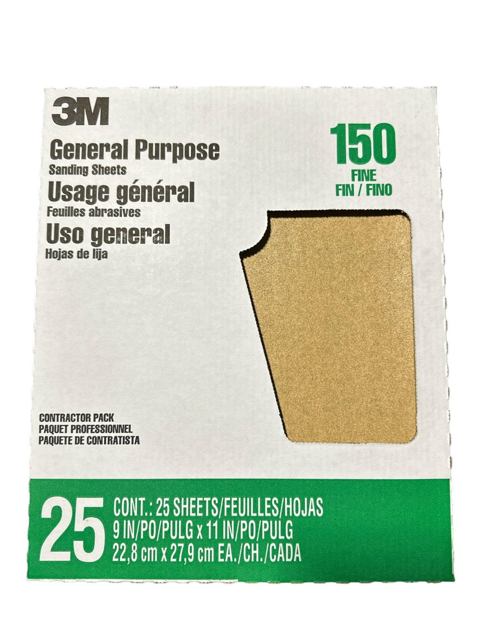 Papel de lija multiusos de grano 150 de 3M de 9 x 11 pulgadas (paquete de 25)