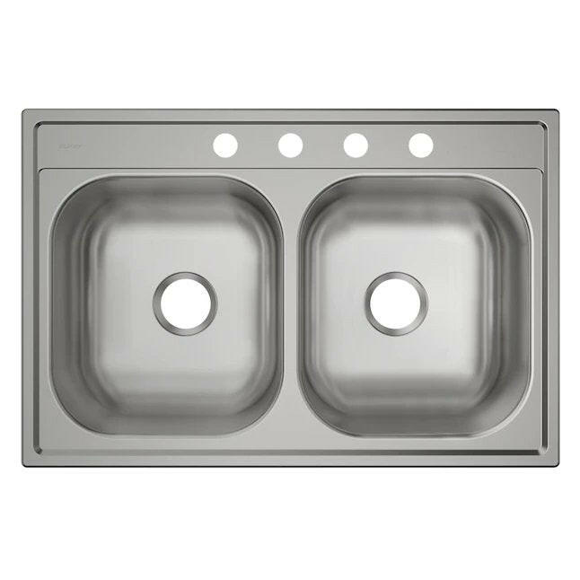 Elkay Dayton Fregadero de cocina de acero inoxidable de 33 x 22 pulgadas con cuenco doble igual y 4 agujeros