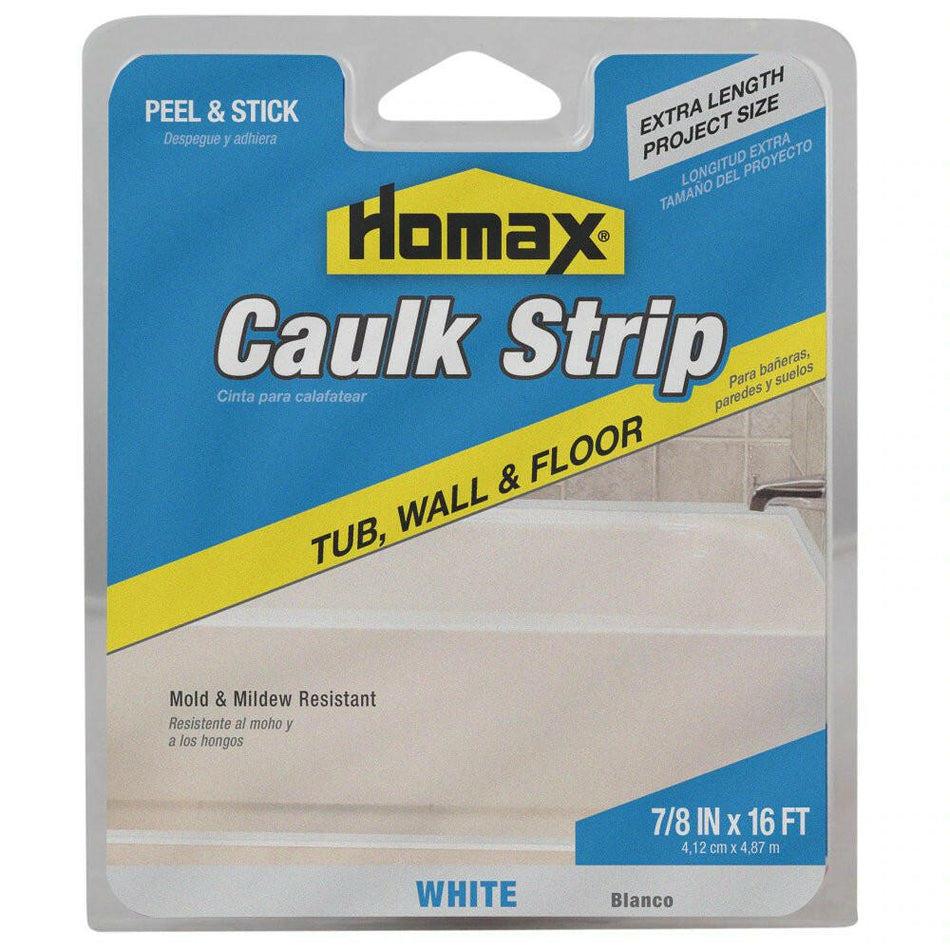 Homax Tub, Wall & Floor, White Caulk Strip - 7/8 in. x 16-Ft