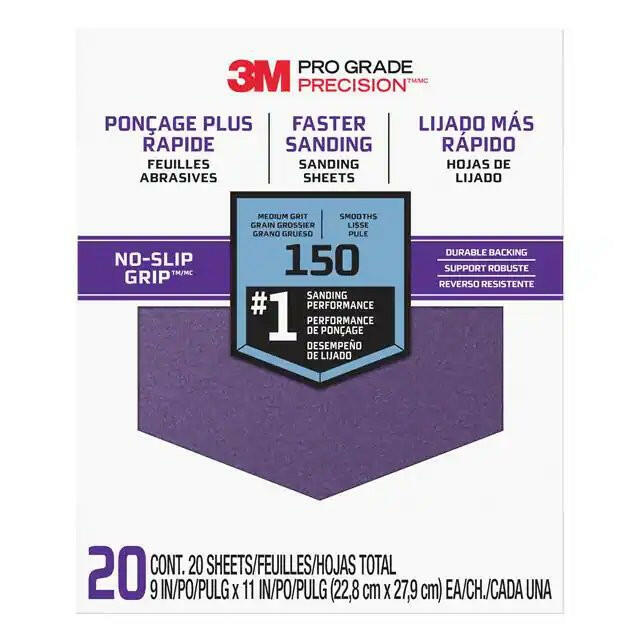 3M 150 Grit Pro Grade Papel de lija antideslizante - Paquete de 20
