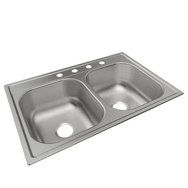 Elkay Dayton Fregadero de cocina de acero inoxidable de 33 x 22 pulgadas con cuenco doble igual y 4 agujeros
