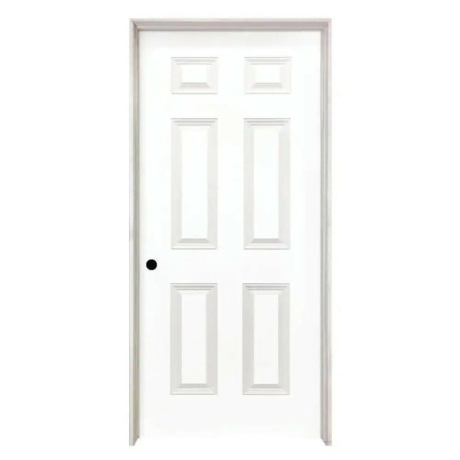 30 in. x 80 in. Right-Handed 6-Panel Textured Hollow Core White Primed Composite Single Prehung Interior Door