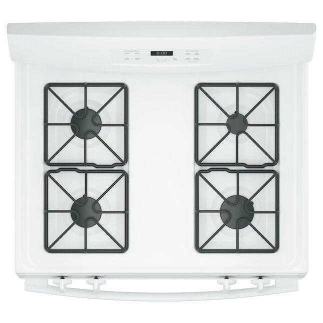Cocina a gas independiente GE de 30 pulgadas, 4 quemadores y 4,8 pies cúbicos (blanca)