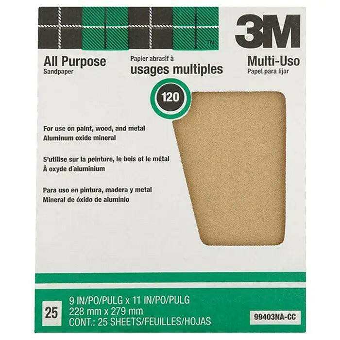 3M HOJAS DE LIJA PARA USO GENERAL, PAQUETE DE 25 (GRANO MEDIO 120)