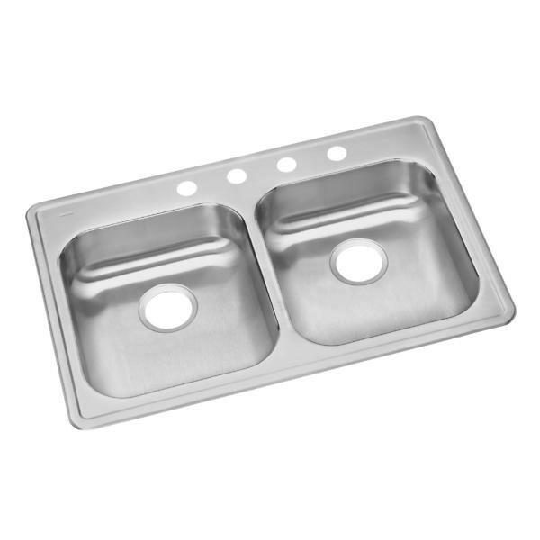 Fregadero empotrable Dayton de acero inoxidable de 33" x 21-1/4" x 5-3/8" con 4 orificios iguales y doble tazón