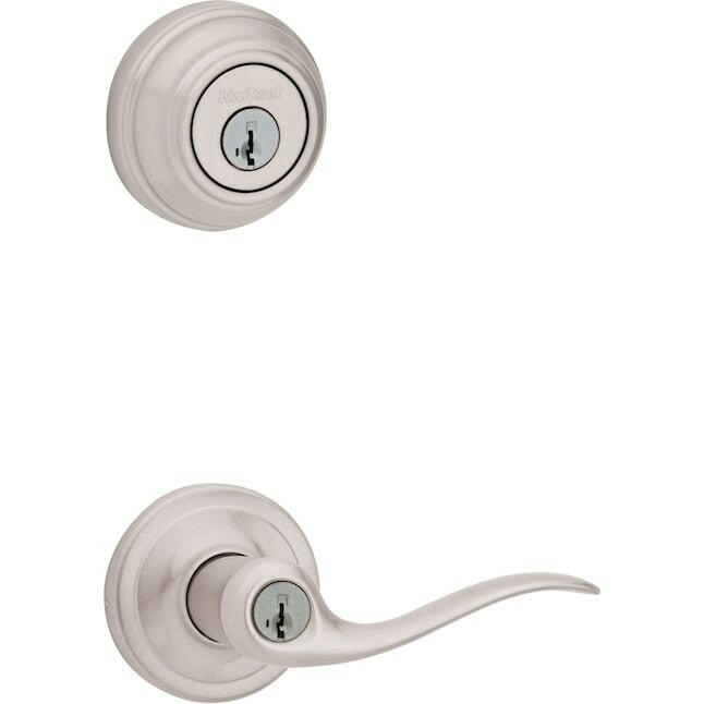 Kwikset Signatures Tustin Satin Nickel Smartkey Cerrojo de seguridad de un solo cilindro Manija de puerta de entrada con llave universal Paquete combinado