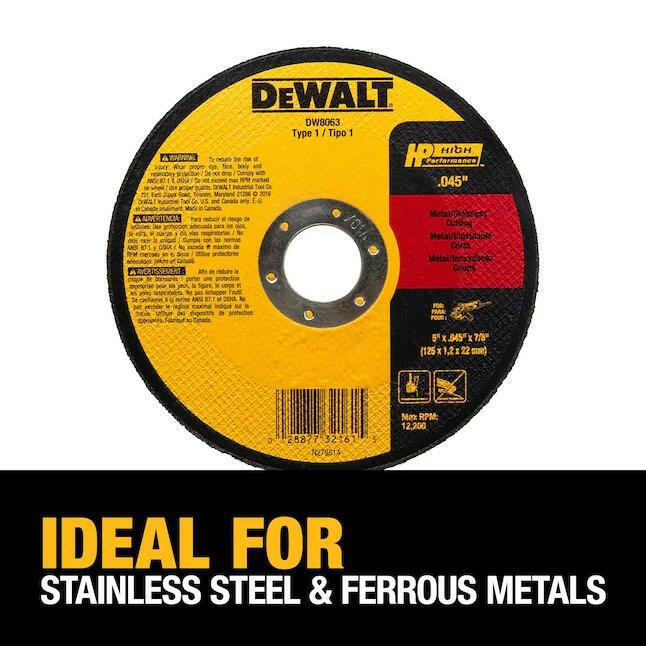 Rueda de corte de grano multigrado de óxido de aluminio DeWalt HP de 5 pulgadas