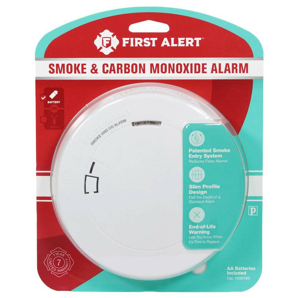 Detector combinado de humo y monóxido de carbono operado por batería de 10 años First Alert