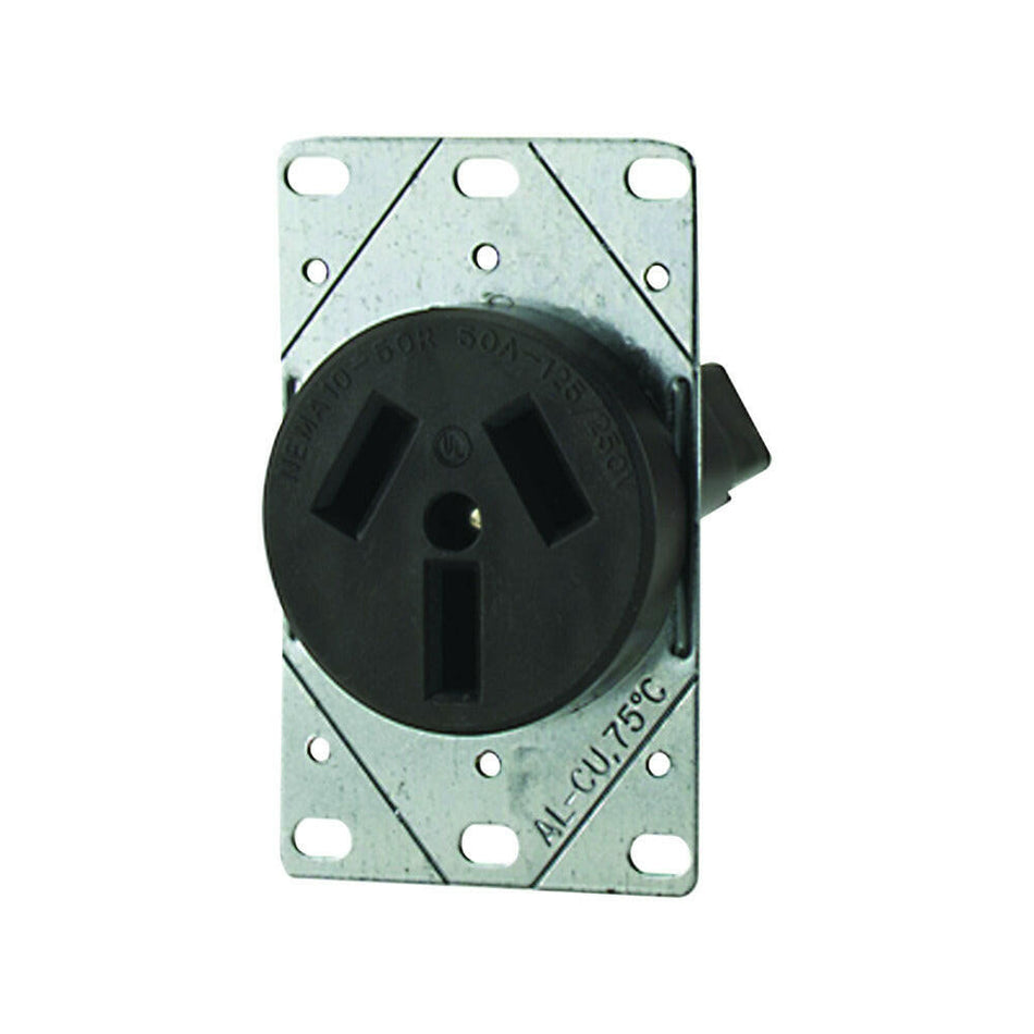 3 Wire 50 Amp Round Flush Wall Mount Range Receptacle