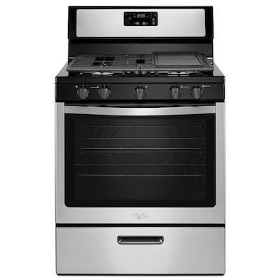 Estufa de gas independiente Whirlpool de 30 pulgadas, 5 quemadores y 5.1 pies cúbicos, acero inoxidable