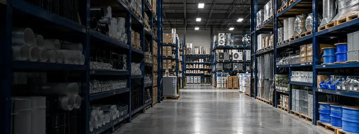 A supply aisle with maintenance, repair and cleaning products for project supply planning